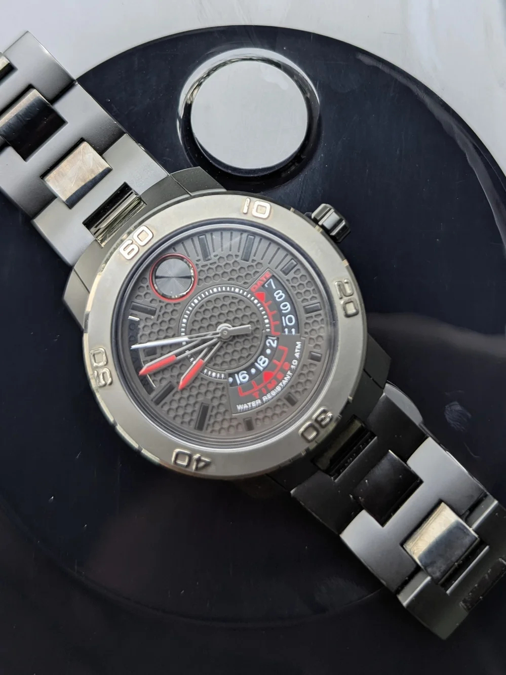 Movado Men's Black and Red Stainless Steel Sport Watch BOLD GMT